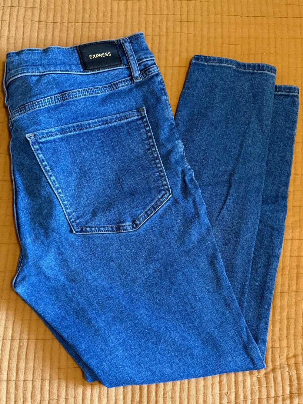 Express Mid Rise Skinny Jeans Size 10R Blue Stretch Denim Button Fly Ankle 27”